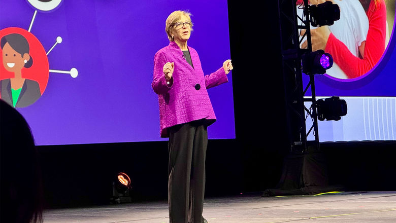Longtime Nexion president Jackie Friedman on stage at the 2025 CoNexion conference.