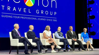 Nexion president Jackie Friedman, right, moderated a panel of Internova Travel Group executives at CoNexion on Tuesday, including, left to right, Michael Batt, founder and chairman; CEO J.D. O'Hara; Angie Licea, president of luxury division Global Travel Collection; Peter Vlitas, head of partner relations; and Jeremy Van Kuyk, chief information officer.