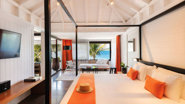 An Ocean Suite with pops of orange. An Ocean Suite with pops of orange.