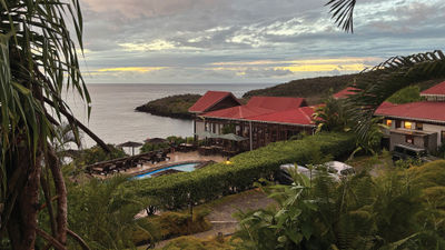 Ti Kaye Resort & Spa sits on a cliff overlooking Anse Cochon on St. Lucia's west coast.