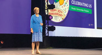 Nexion president Jackie Friedman on stage at CoNexion in Orlando.