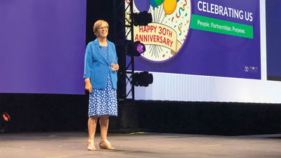 Nexion president Jackie Friedman on stage at CoNexion in Orlando.