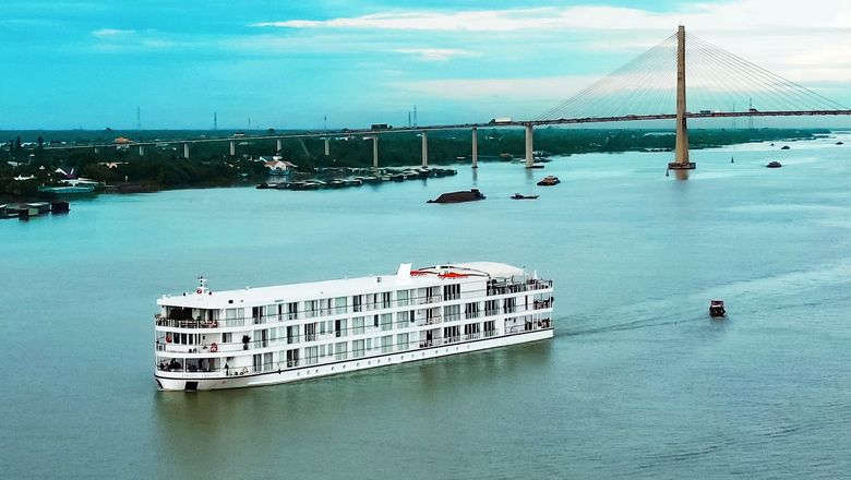 The Viking Saigon (sister ship of the new Viking Tonle) sailing the Mekong.