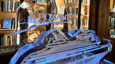 An ice sculpture of Ponant Explorations Group at the Explorers Club, during an evening to announce the pair's expanding partnership.