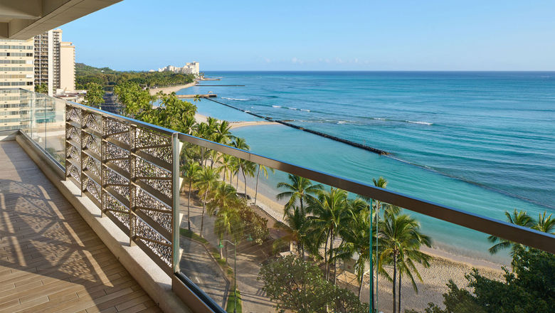 A view of Waikiki Beach from the penthouse accommodation at the Espacio The Jewel of Waikiki hotel.