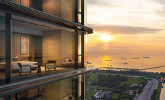 An exterior rendering of the Aman Singapore, which will open as part of The Skywaters, a mixed-use skyscraper currently under development near Singapore’s Central Business District and Marina Bay neighborhoods.
