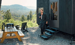 TV personality and outdoorsman Dylan Efron at a Postcard Cabin accommodation, which is now part of the new Outdoor Collection by Marriott Bonvoy.
