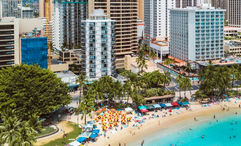 The Waikiki Circle Hotel stands out among the high-rises around it because of its circular design.