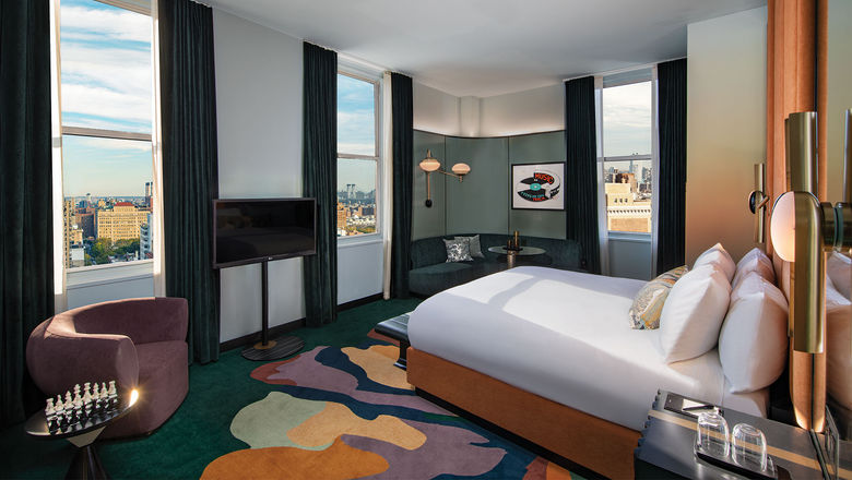 A corner King guestroom at the W New York -- Union Square. W no longer has room categories labeled Cozy, Wonderful or Fabulous, opting for more straightforward descriptors.