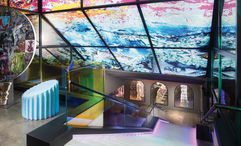 The lobby of the new nhow Hotels & Resorts makes a colorful first impression.