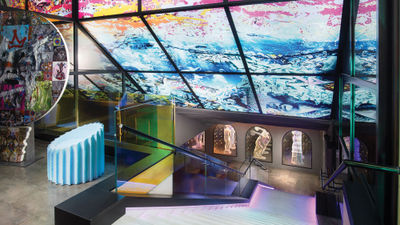 The lobby of the new nhow Hotels & Resorts makes a colorful first impression.