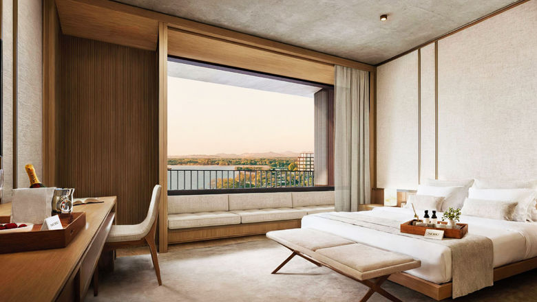 A rendering of a guestroom at the Nobu Hotel and Restaurant Nashville, which will open as part of Oracle's new headquarters campus in the city's East Bank neighborhood.