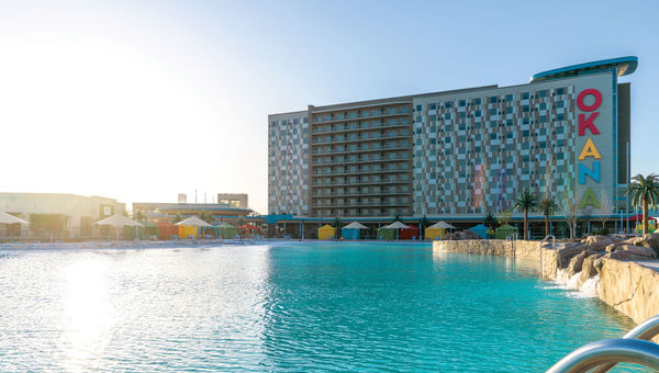 The Okana Resort & Indoor Waterpark in Oklahoma City has a man-made lagoon with a sand beach.