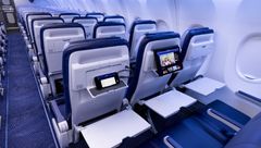 Southwest Airlines' new cabin features power at every seat and seatback holders for personal electronic devices.