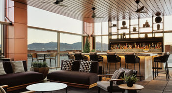 The Centurion Lounge at Salt Lake City Airport features an outdoor terrace with views of the Wasatch Mountains.