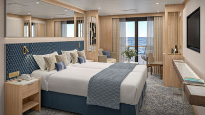 A rendering of a Veranda Suite on the Star Explorer, which is scheduled to debut in December 2026.