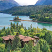 An aerial view of the Stillpoint Lodge on Halibut Cove in the Kenai Peninsula.