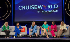 The CruiseWorld Leadership Panel, from left: Moderator Barbra Taylor, Travel Insured International: Janet Bava, Windstar; Pam Hoffee, Avalon Waterways; Sarah Beth Reno, Carnival Cruise Line; Dondra Ritzenthaler, Azamara Cruises; and moderator Mary Pat Sullivan, Northstar Travel Group.