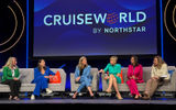 The CruiseWorld Leadership Panel, from left: Moderator Barbra Taylor, Travel Insured International: Janet Bava, Windstar; Pam Hoffee, Avalon Waterways; Sarah Beth Reno, Carnival Cruise Line; Dondra Ritzenthaler, Azamara Cruises; and moderator Mary Pat Sullivan, Northstar Travel Group.