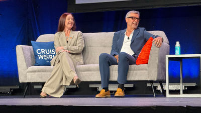 Celebrity Cruises president Laura Hodges Bethge and Royal Caribbean International CEO Michael Bayley at CruiseWorld.