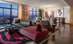 The living room of a remodeled suite on the top floor of the Chelsea Tower at the Cosmopolitan of Las Vegas.