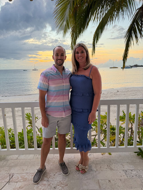 Amanda Tessoff and fiancé Jorge Muniz at the Sandals Negril, where Tessoff's travel party and others were moved in the wake of Hurricane Melissa.