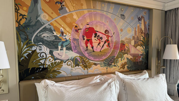 Incredibles artwork in a Disney Destiny stateroom.