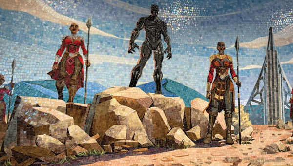 A Black Panther mosaic near the guest services booths.