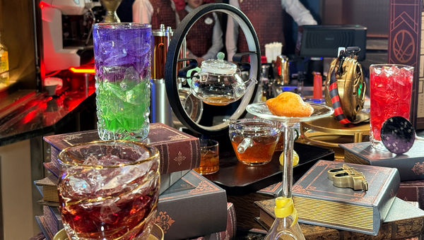 Cocktails on display at The Sanctum, a Dr. Strange-themed bar.