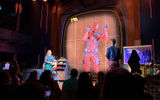 Deadpool interrupts "With Great Power! A Marvel Comedy Show" at the Saga venue on the Disney Destiny.
