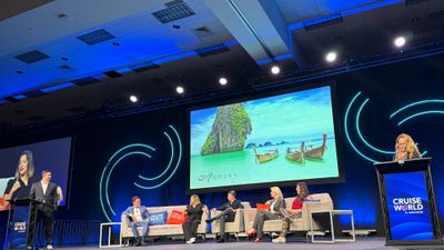 Participants in the Instagrammable moments panel, from left: Danny Genung, Harr Travel; Eddy Mestre, Uniworld; Kendall O’Malley, Backroads; Steve Smotrys, HX Expeditions; Cathy Bennis, Audley Travel; Kelly Hogan, The Travel Corporation; and Cruise Planners franchise owner Susie Flores.