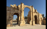 The south gate of the Jerash Roman ruins in Jordan. This gate was the main entrance to the ancient city. The ancient Greeks first established a city here before the Romans.