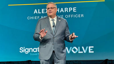 Signature Travel Network CEO Alex Sharpe at Signature's conference in Las Vegas.