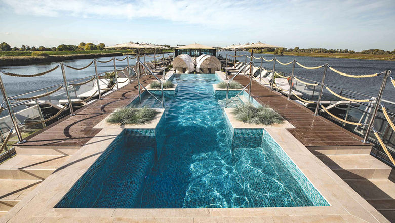 The pool on the Andorinha, a Tauck ship that cruises the Douro. The upcoming Saudade will be a sister ship.