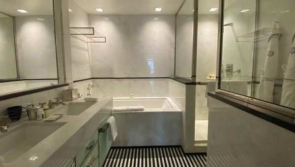 Elegant bathroom at The Mark Hotel in Manhattan.