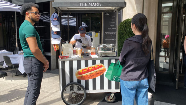 The Mark Hotel's Haute Dog Cart offers $6 hot dogs outside the hotel.