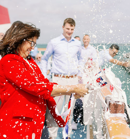 Key West mayor Danise “Dee Dee” Henriquez christened the American Pioneer