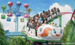 A rendering of the Rhonda’s TrollsFest Express roller coaster in the DreamWorks TrollsFest area of the Universal Kids Resort.