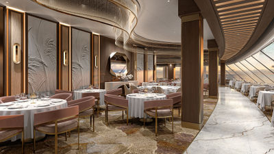 A rendering of the main dining room on the Oceania Sonata, which will debut in 2027.