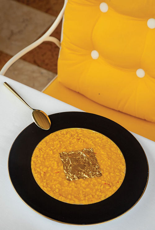 Risotto with gold and saffron served at La Terrazza Gualtiero Marchesi at the Grand Hotel Tremezzo.