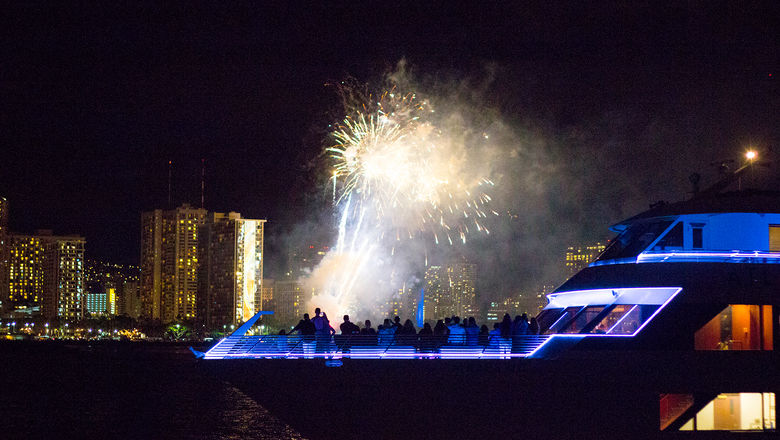 Atlantis Cruises' 90-minute New Year's Eve fireworks cruise takes place aboard the 150-foot Majestic.