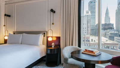 A redesigned guestroom at the Sofitel New York.