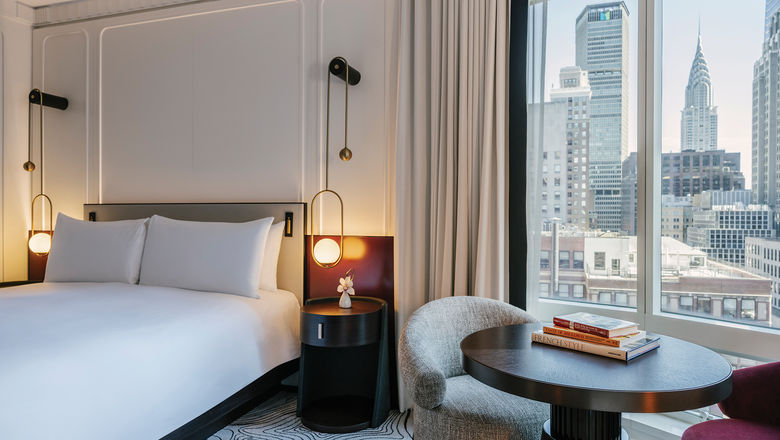 A redesigned guestroom at the Sofitel New York.