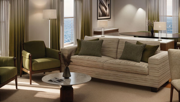 Rendering of a Junior Penthouse Suite on the Crystal Grace. Rendering of a Junior Penthouse Suite on the Crystal Grace.