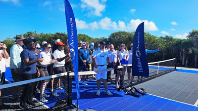 The ribbon-cutting for new pickleball courts at RelaxAway, Half Moon Cay.