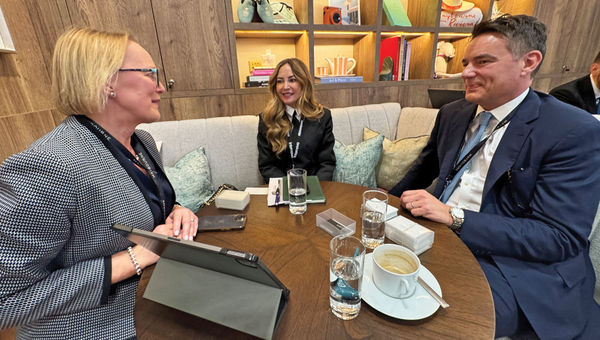 From left, Maybourne Hotels regional director of sales Sarah Pemble, travel advisor Stacy King and Claridge's managing director Thomas Kochs at ILTM.