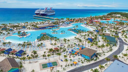 Carnival ships docked at Bahamas private destination Celebration Key.