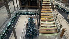 Viking has an understated approach to holiday decorating: white lights and silver ornaments.