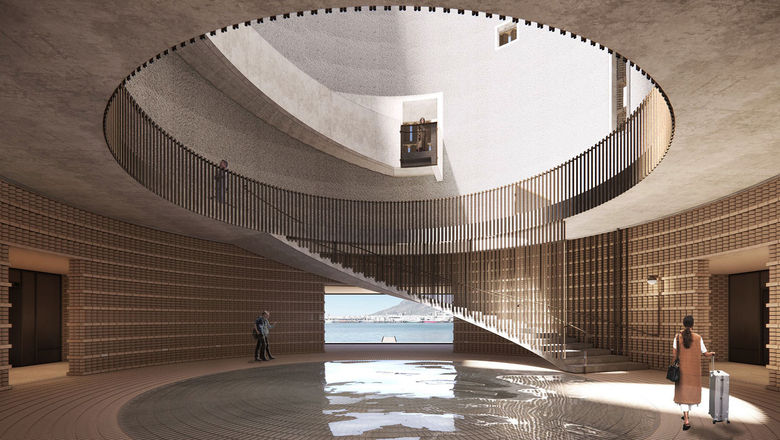 The Cape Town Edition’s cone structure greets guests with bold design at the edge of the V&A Waterfront.