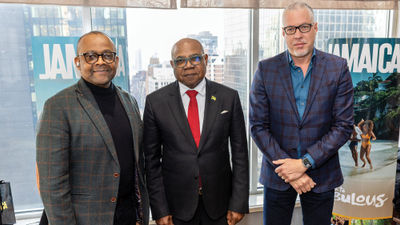 Attending a media event in New York on Dec. 18 were (from left) Donovan White, Jamaica Tourist Board; Jamaica tourism minister Edmund Bartlett; and Philip Rose, Jamaica Tourist Board.